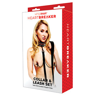 WhipSmart HeartBreaker Deluxe Collar, Nipple Clips Leash Set
